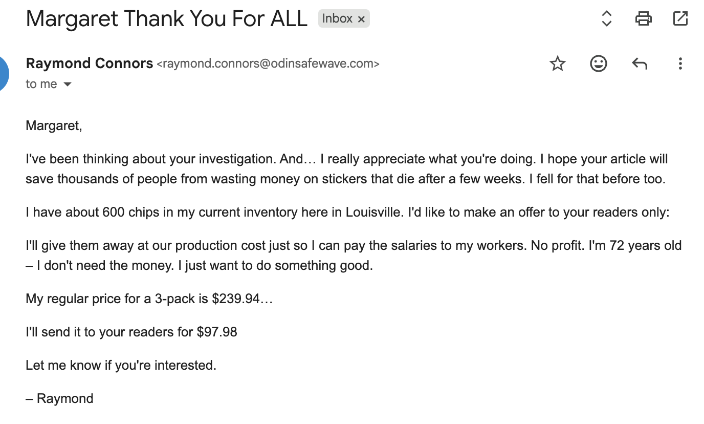 Email from Raymond to Margaret